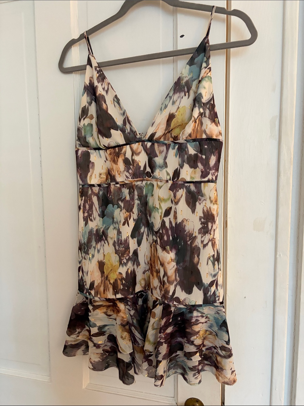 Floral Watercolor V-Neck Mini Dress in Multi